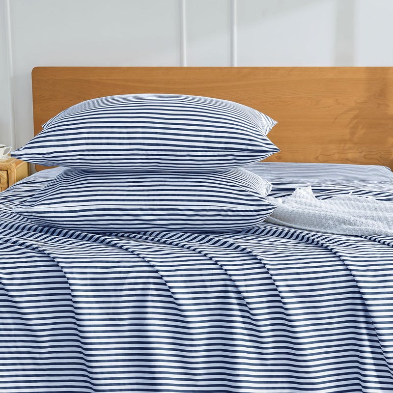 JELLYMONI 100% Natural Cotton Striped Standard Pillowcases Set, 2 Pack White and Dark Blue Stripes Pattern Printed Pillow Covers with Envelope Closure(Pillows are not Included) - Image 5